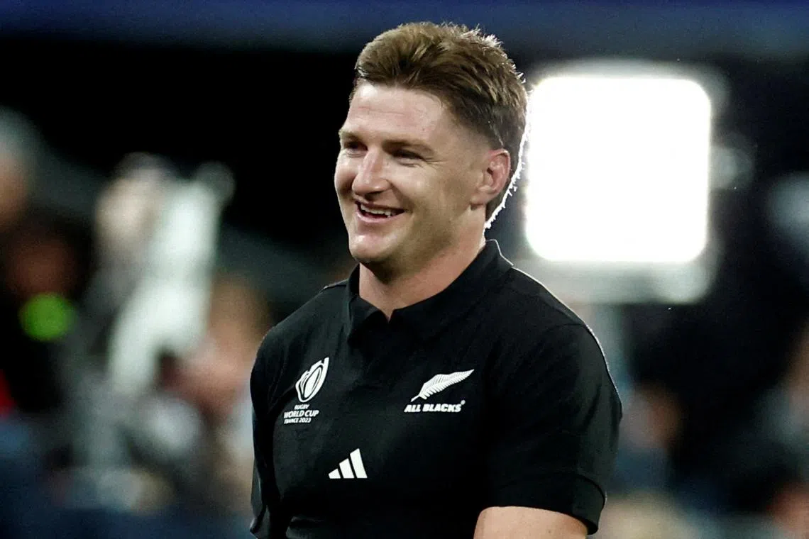 FILE PHOTO: Rugby Union - Rugby World Cup 2023 - Semi Final - Argentina v New Zealand - Stade de France, Saint-Denis, France - October 20, 2023 New Zealand's Jordie Barrett celebrates after the match as New Zealand reach the final REUTERS/Gonzalo Fuentes/File Photo