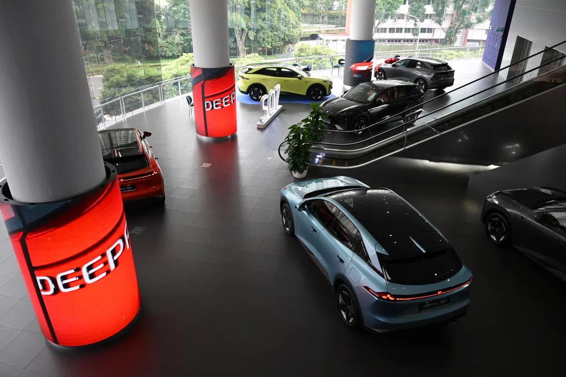 pixgeneric/ST20250820_202556100724/Ng Sor Luan/Generic photo of premium electronic vehicles at Deepal, a car showroom at Alexandra Road, on Aug 20, 2025. For stories on EV SUVs, transport, COE and more.