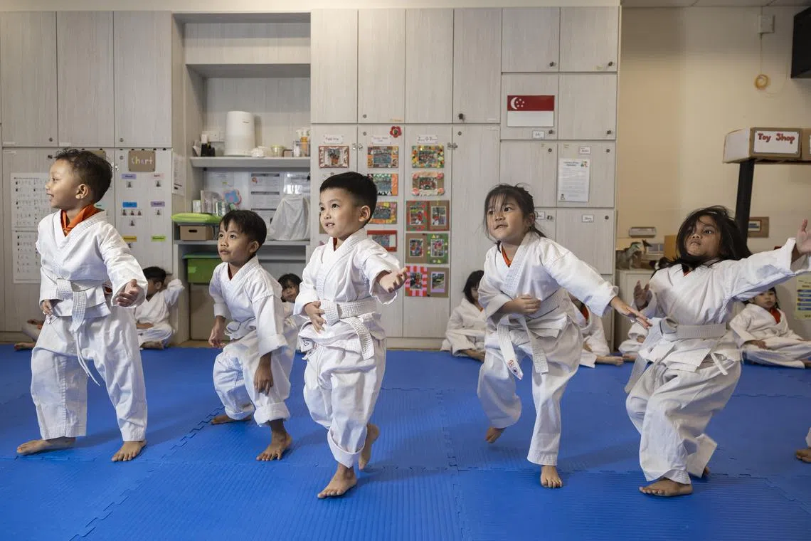 The enrichment classes include wushu, arts, music and movement, speech and drama, and most recently, aikido (above).