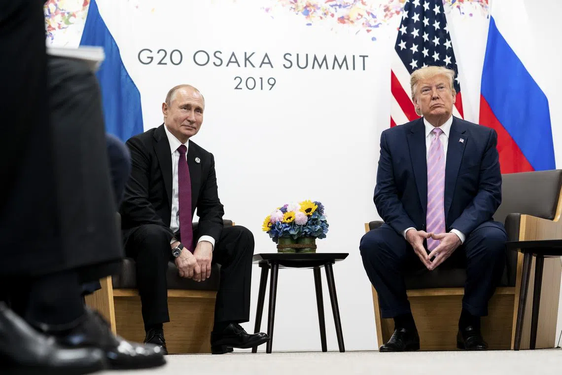 Russian President Vladimir Putin (left) and US President Donald Trump in a bilateral meeting during the G-20 summit in Osaka in 2019.