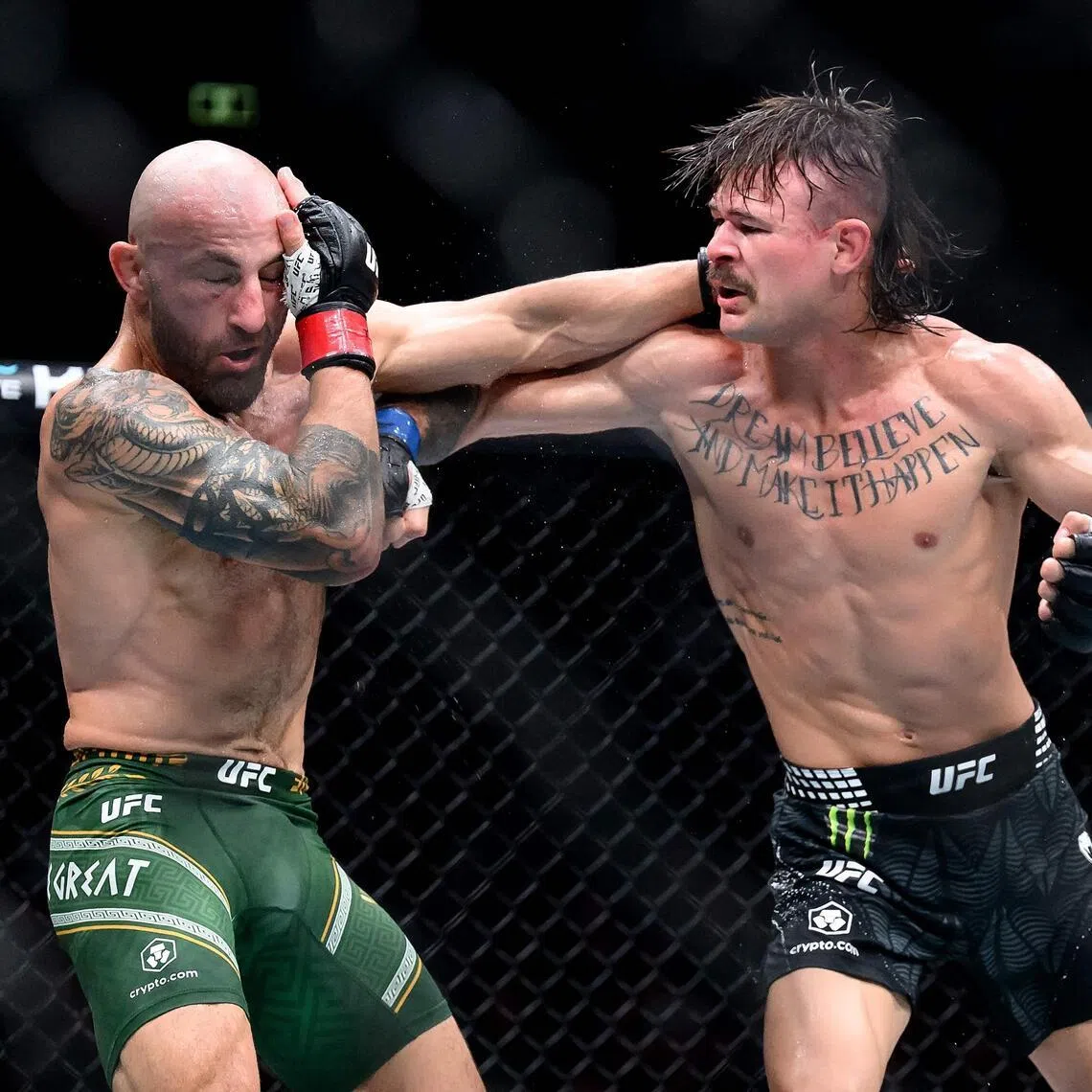 Brazil’s Diego Lopes in action against Australia’s Alexander Volkanovski during UFC 325 at Qudos Bank Arena in Sydney on Feb 1, 2026. Volkanovski retains his Ultimate Fighting Championship featherweight via a unanimous decision (49-46, 49-46, 50-45).