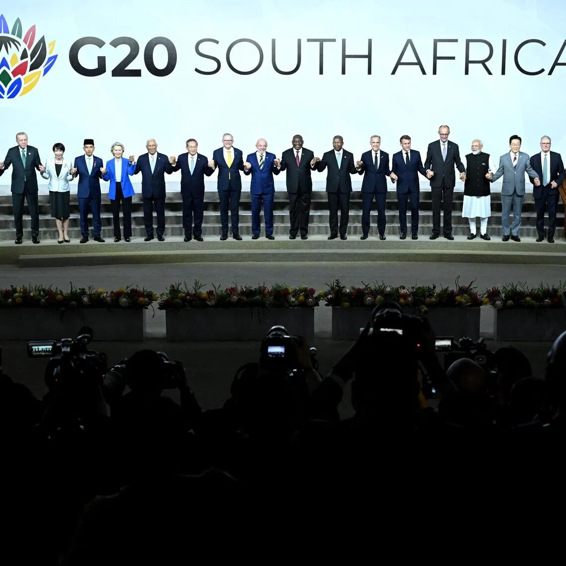 World leaders pose for a "family photo" at the G-20 summit in South Africa. The US did not attend over widely discredited allegations that the South African government persecutes the country's white minority.