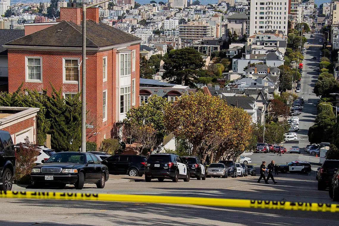 Police and FBI personnel at the home of US Speaker of the House Nancy Pelosi after her husband Paul Pelosi was attacked by a home invader, on Oct 28, 2022.