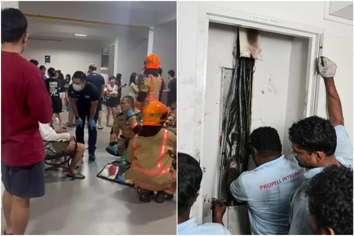 Many residents gathered at the void deck as they waited for firefighting operations to conclude.