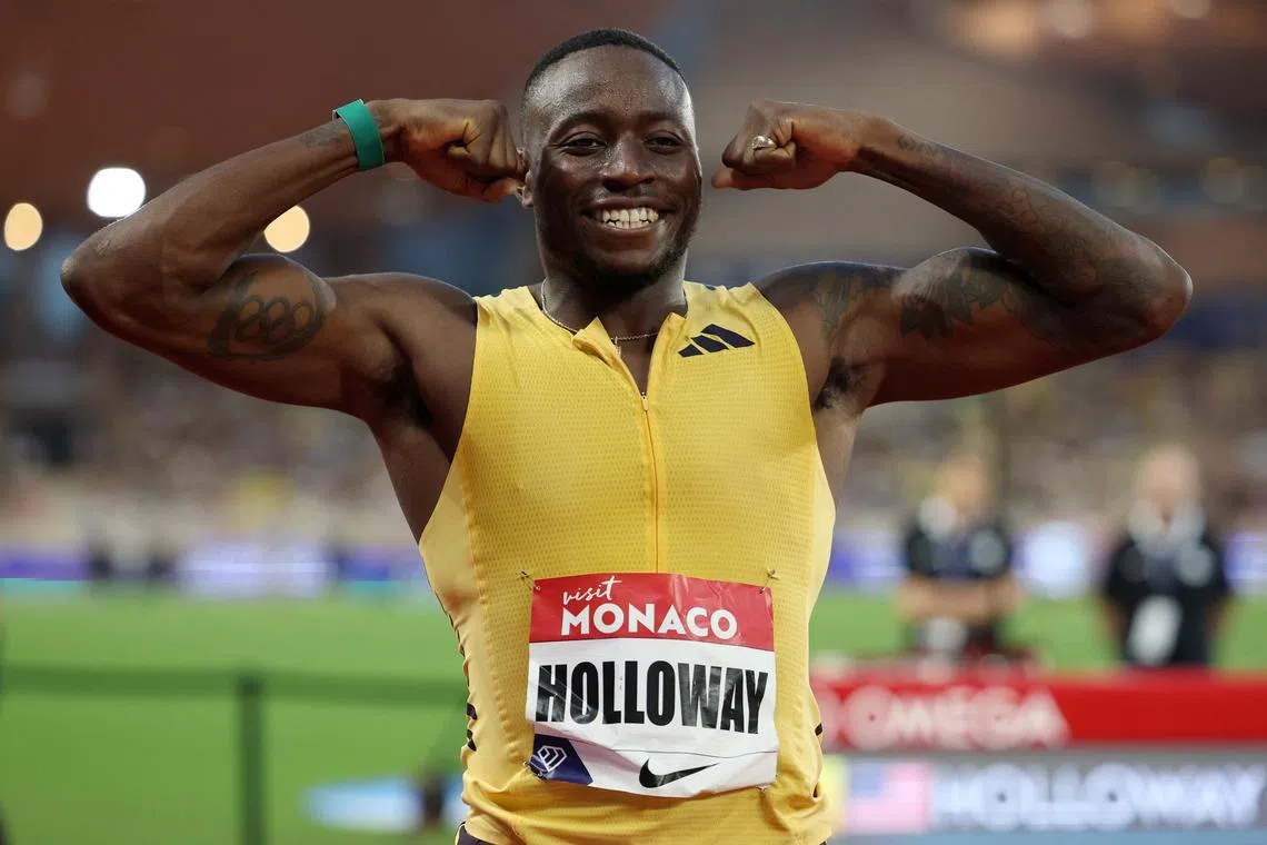 Athletics - Diamond League - Monaco - Stade Louis II, Monaco - July 12, 2024 Grant Holloway of the U.S. celebrates after winning the men's 110m hurdles REUTERS/Manon Cruz/  File Photo