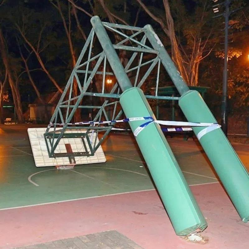 A man was injured after a basketball post toppled over and hit him at a court near a public housing estate in Hong Kong.