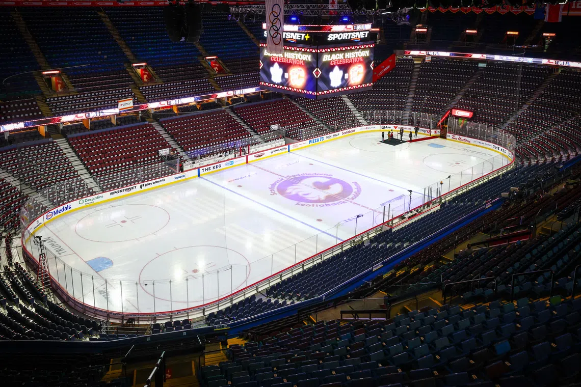 FILE PHOTO: Feb 2, 2026; Calgary, Alberta, CAN; General view of the arena prior to the game between the Calgary Flames and the Toronto Maple Leafs at Scotiabank Saddledome. Mandatory Credit: Sergei Belski-Imagn Images/File Photo