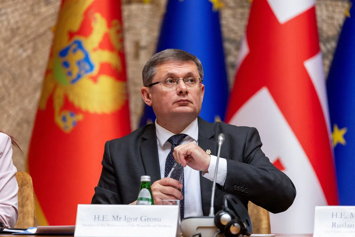 FILE PHOTO: President of the Parliament of Moldova Igor Grosu attends the inaugural meeting of the Speakers of Parliament of EU candidate countries, in Belgrade, Serbia, July 7, 2026. REUTERS/Djordje Kojadinovic/File Photo