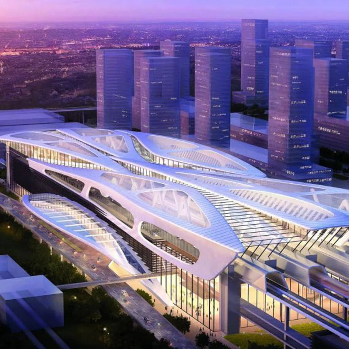An artist's impression of the upcoming Bandar Malaysia High Speed Rail (HSR) station in Kuala Lumpur, Malaysia.