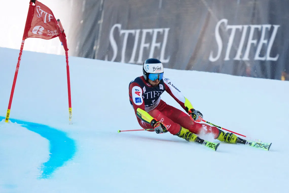 Nov 28, 2025; Copper, Colorado, USA;   Stefan Brennsteiner of Austria during the first run of the men's giant slalom alpine skiing race at the Stifel Copper Cup at Copper Mountain. Mandatory Credit: Michael Madrid-Imagn Images