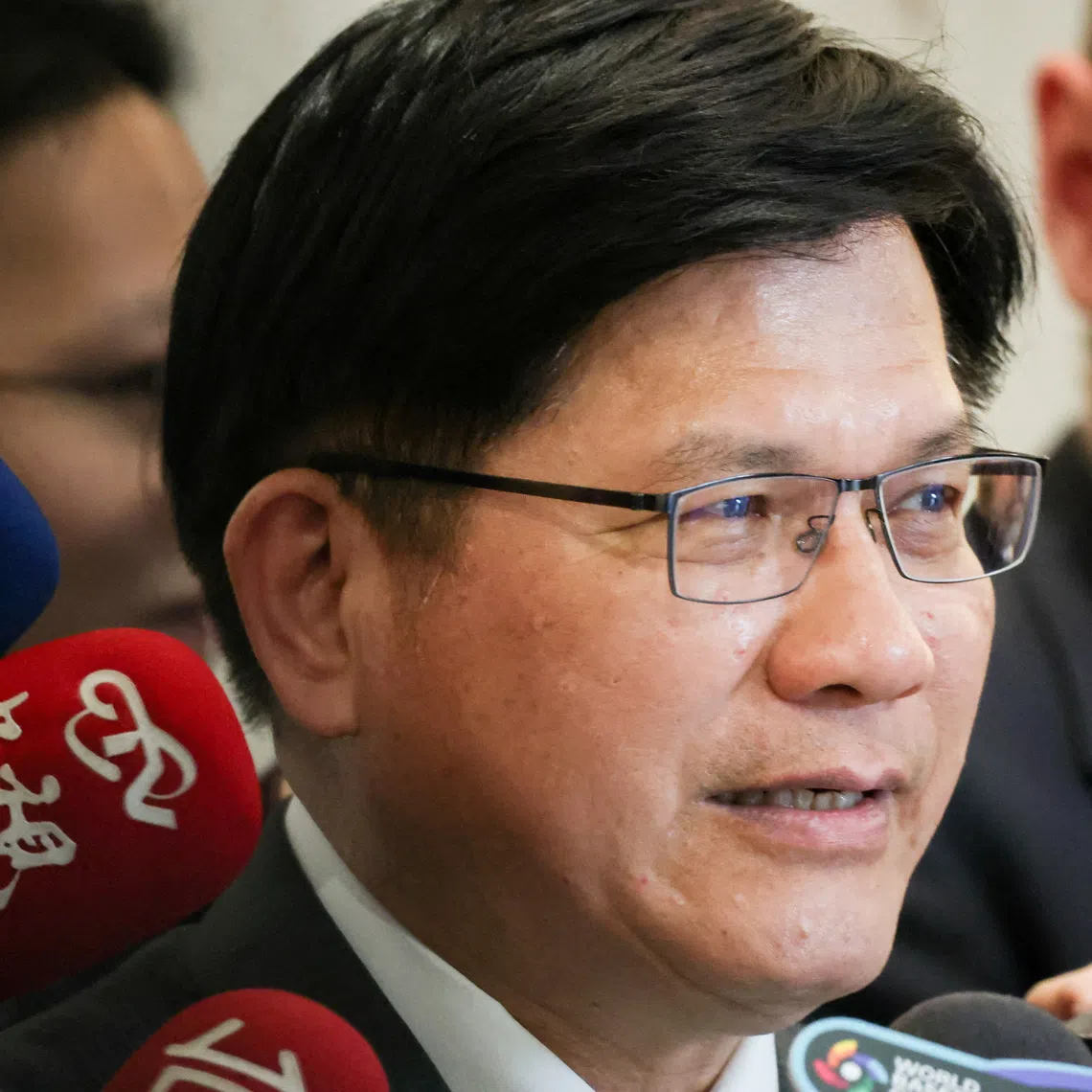 FILE PHOTO: Taiwan Foreign Minister Lin Chia-lung answers questions from reporters, in Taipei, Taiwan, February 21, 2025. REUTERS/Ann Wang/File Photo