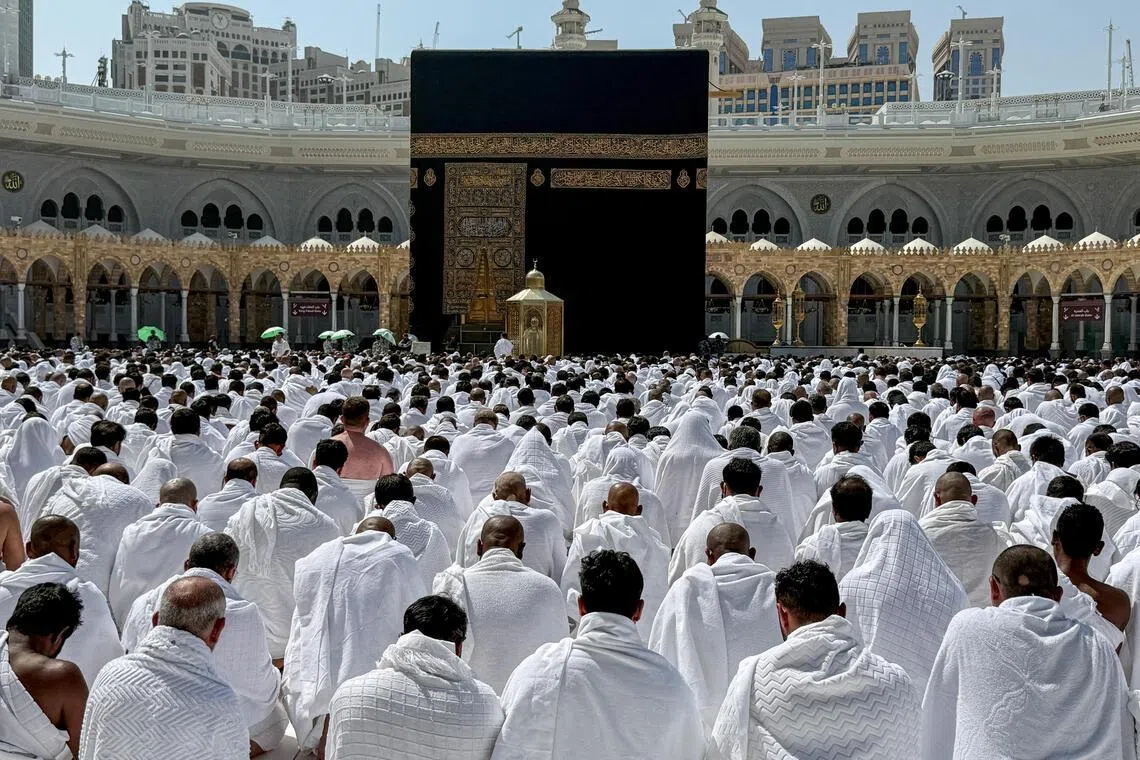 Muslims perform prayers at the Grand Mosque in the holy city of Mecca, where Haj pilgrims visit.      