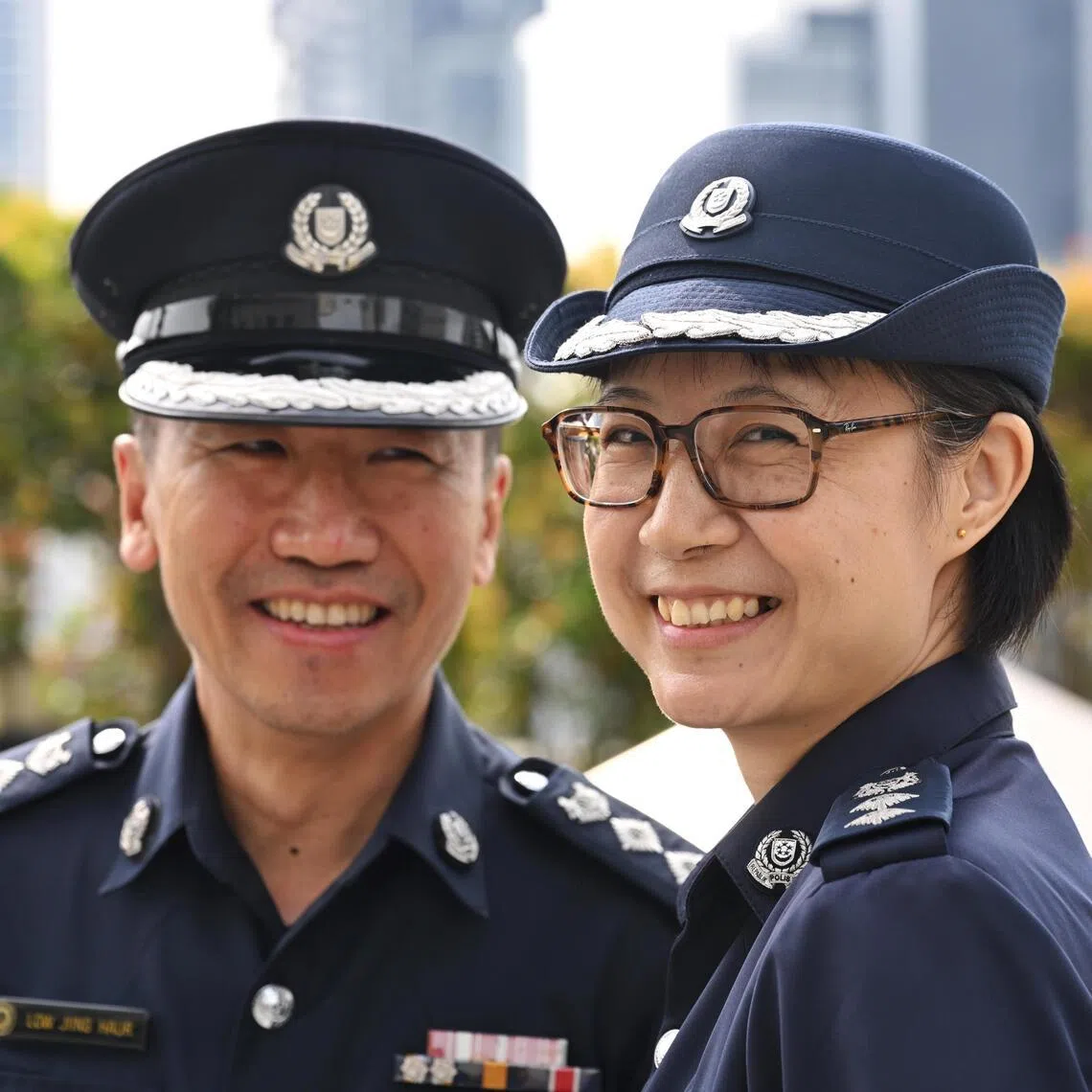 Husband and wife duo Superintendent of Police Low Jiing Haur (left) and Superintendent of Police Michelle Foo on May 29.