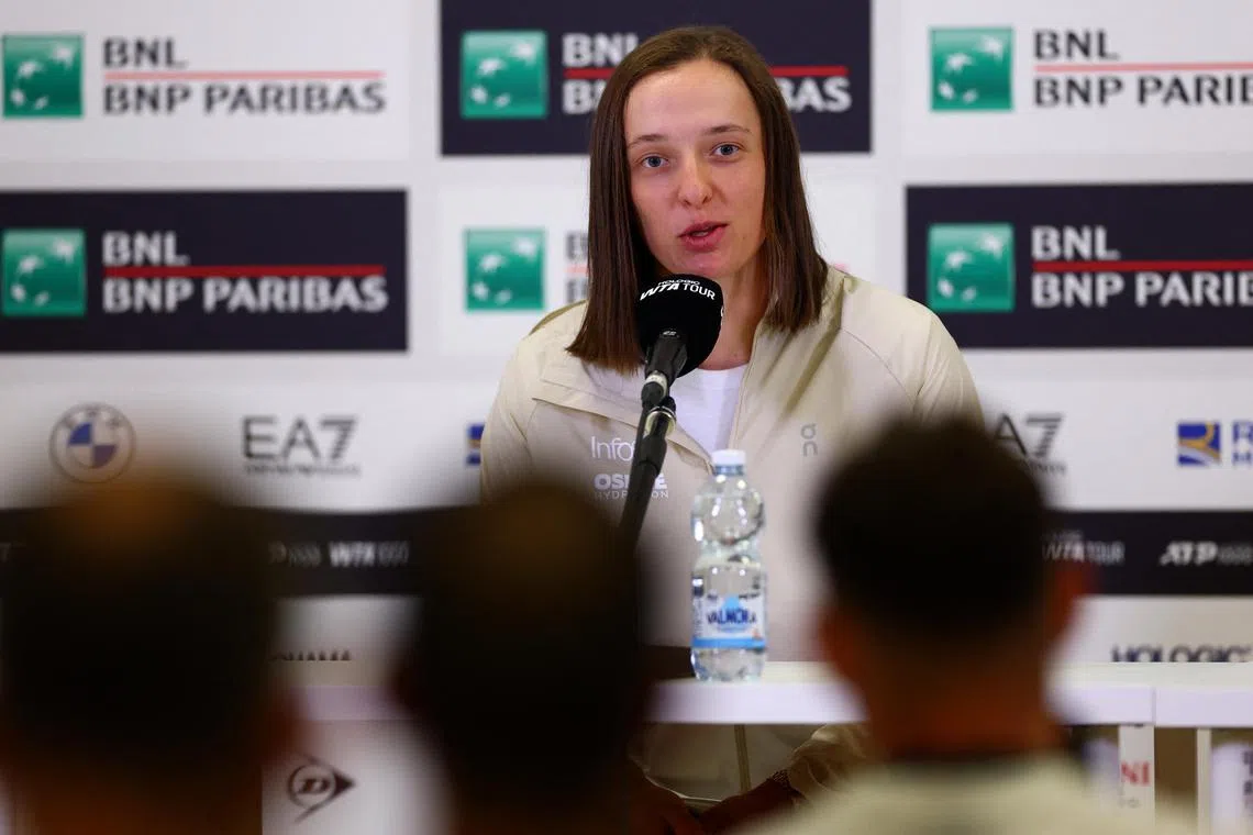 Poland's Iga Swiatek during a press conference ahead of the Italian Open.
