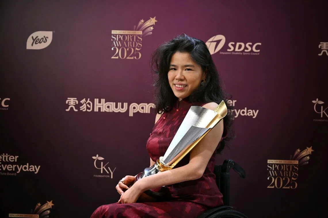 Singapore Disability Sports Award 2025, Sportswoman of the Year, Yip Pin Xiu, Paralympic athlete, at Paradox Singapore, on Nov 20, 2025.