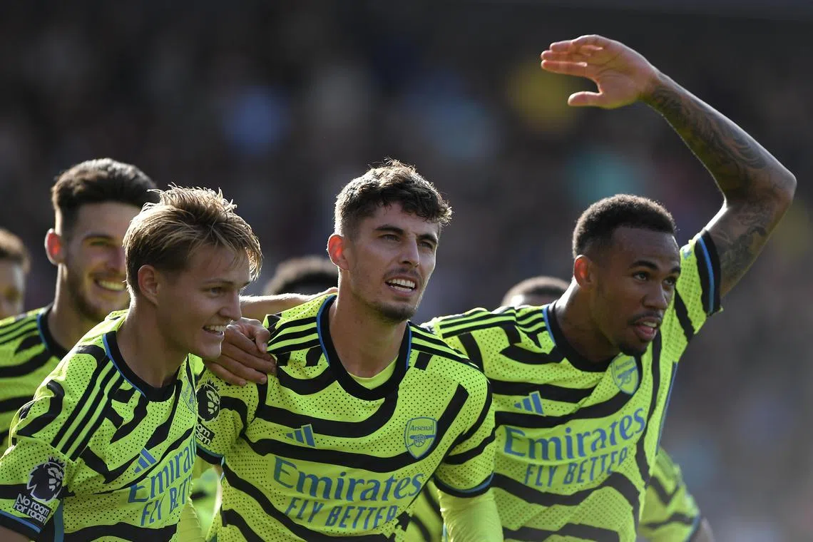 Arsenal's Kai Havertz (centre) opened his account for the London club, by scoring their third goal.