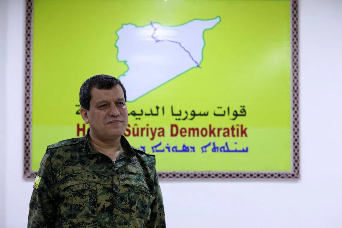 SDF commander Mazloum Abdi, attends an interview with Reuters in al-Shadadi, Syria June 13, 2025. REUTERS/Orhan Qereman