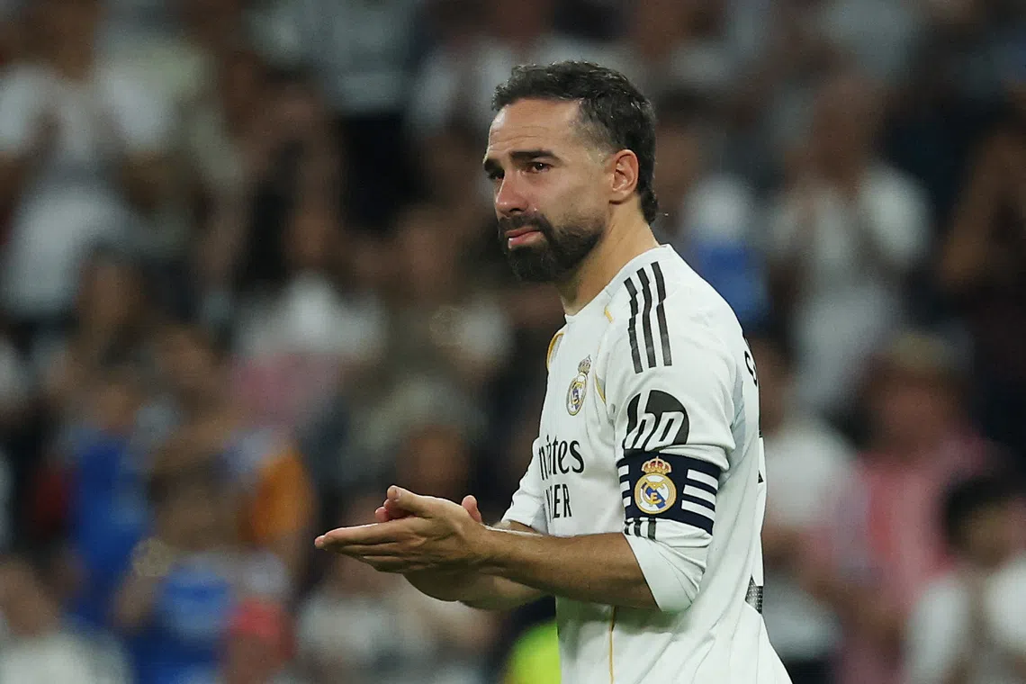 Soccer Football - LaLiga - Real Madrid v Athletic Bilbao - Santiago Bernabeu, Madrid, Spain - May 23, 2026 Real Madrid's Dani Carvajal reacts after playing his last match for the club REUTERS/Kacper Pempel