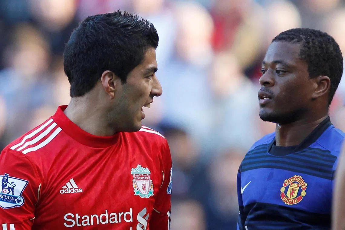 Luis Suarez (left) and Patrice Evra are old enemies. In 2011, Suarez was banned for eight matches for using racist language against the Frenchman.