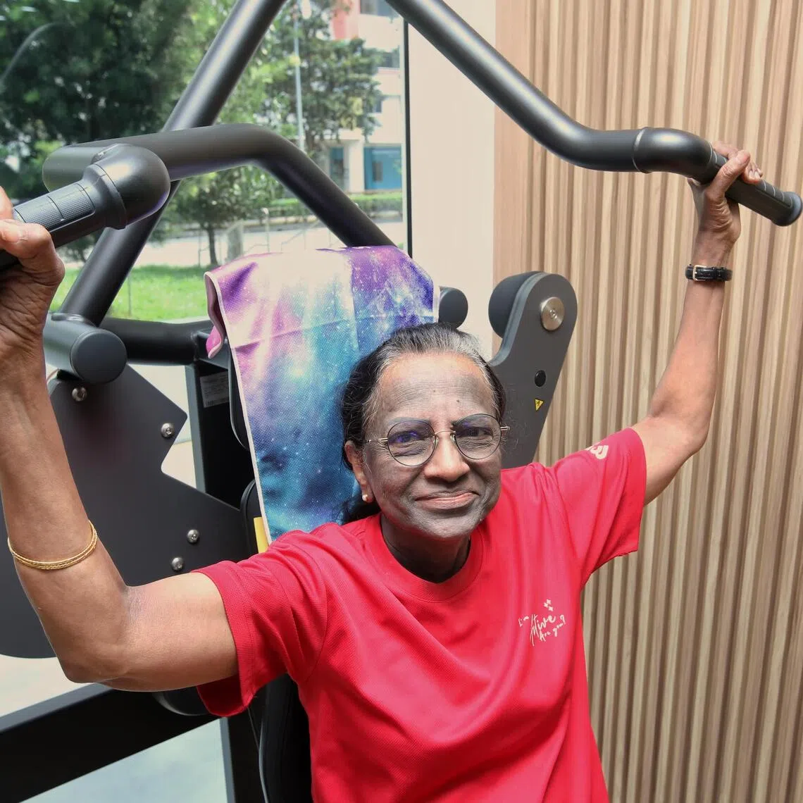 Rita Joseph, 71, at TOUCHpoint@Yishun 148, which offers a programme to help seniors gain confidence in using gym equipment before gradually transiting to community gyms.