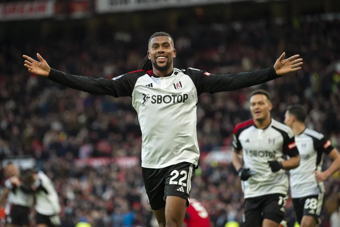 Fulham's Alex Iwobi celebrates scoring their second goal, to give his side their first win at United's Old Trafford ground since 2003. 