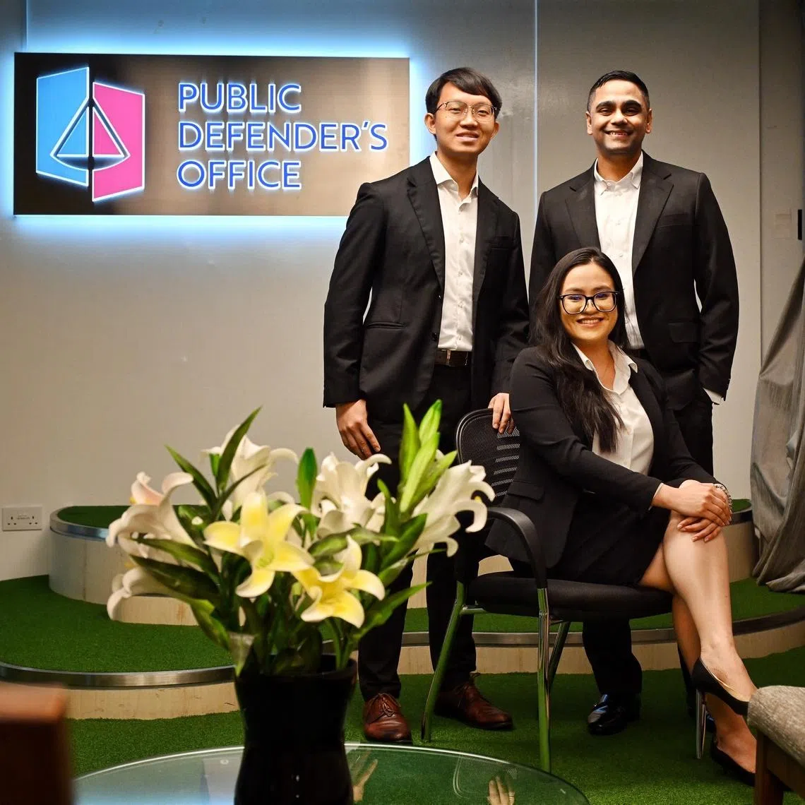 (Clockwise from left) Assistant Director (Criminal Defence) Chong Shou En, Senior Assistant Director (Criminal Defence) Ashwin Ganapathy and Senior Executive (Criminal Defence) Victoria Tay.