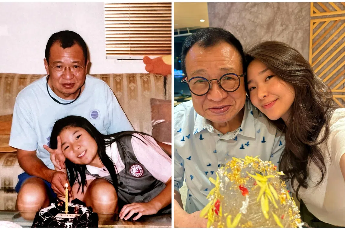 Charmaine Hui with her father Benz Hui when she was a child (left) and more recently.