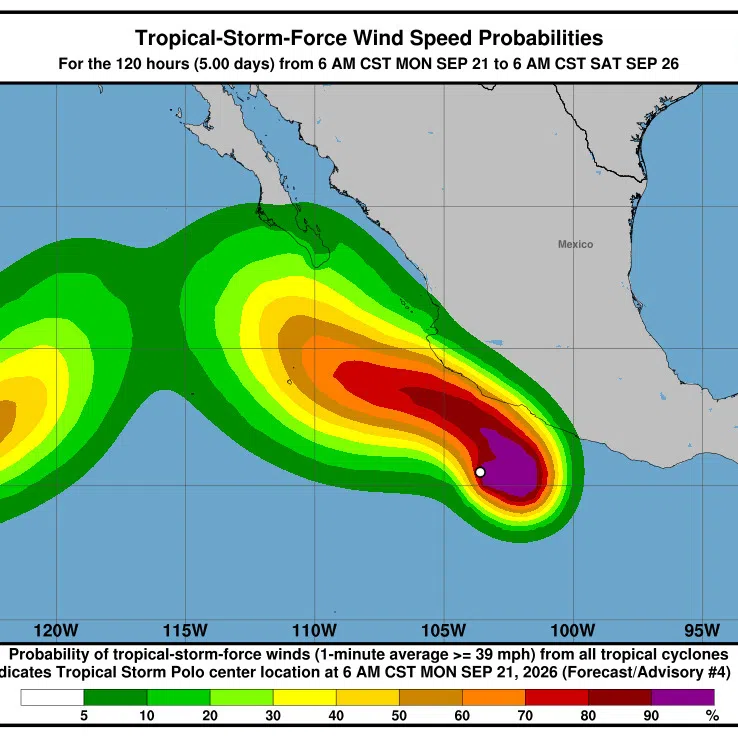 Polo had maximum sustained winds of 130 kph at midday, according to the US National Hurricane Center.