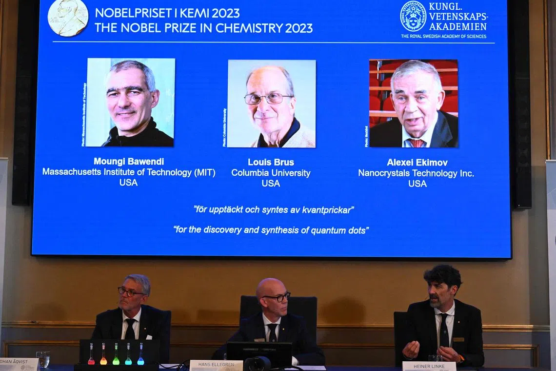 Scientists Moungi Bawendi, Louis Brus and Alexei Ekimov won the Nobel for "the discovery and synthesis of quantum dots".