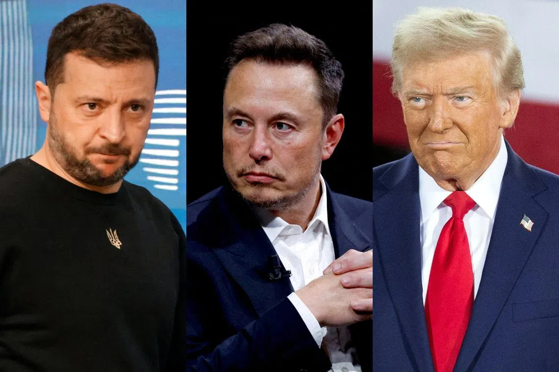 Billionaire Elon Musk (centre) took part in a phone call between Ukrainian President Volodymyr Zelensky (left) and US President-elect Donald Trump, following the latter's  election victory.