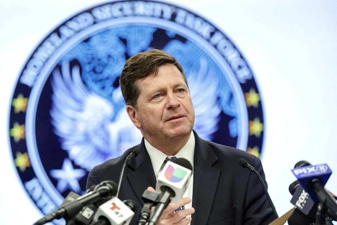 FILE PHOTO: Jay Clayton, United States Attorney for the Southern District of New York, speaks during a press conference in New York City, U.S., December 10, 2025. REUTERS/Jeenah Moon/File Photo