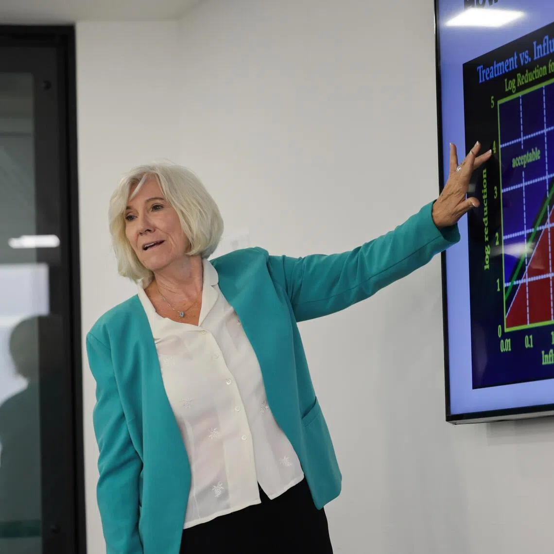 Professor Joan Bray Rose presenting her research during the Lee Kuan Yew Water Prize 2026 press conference on April 16.