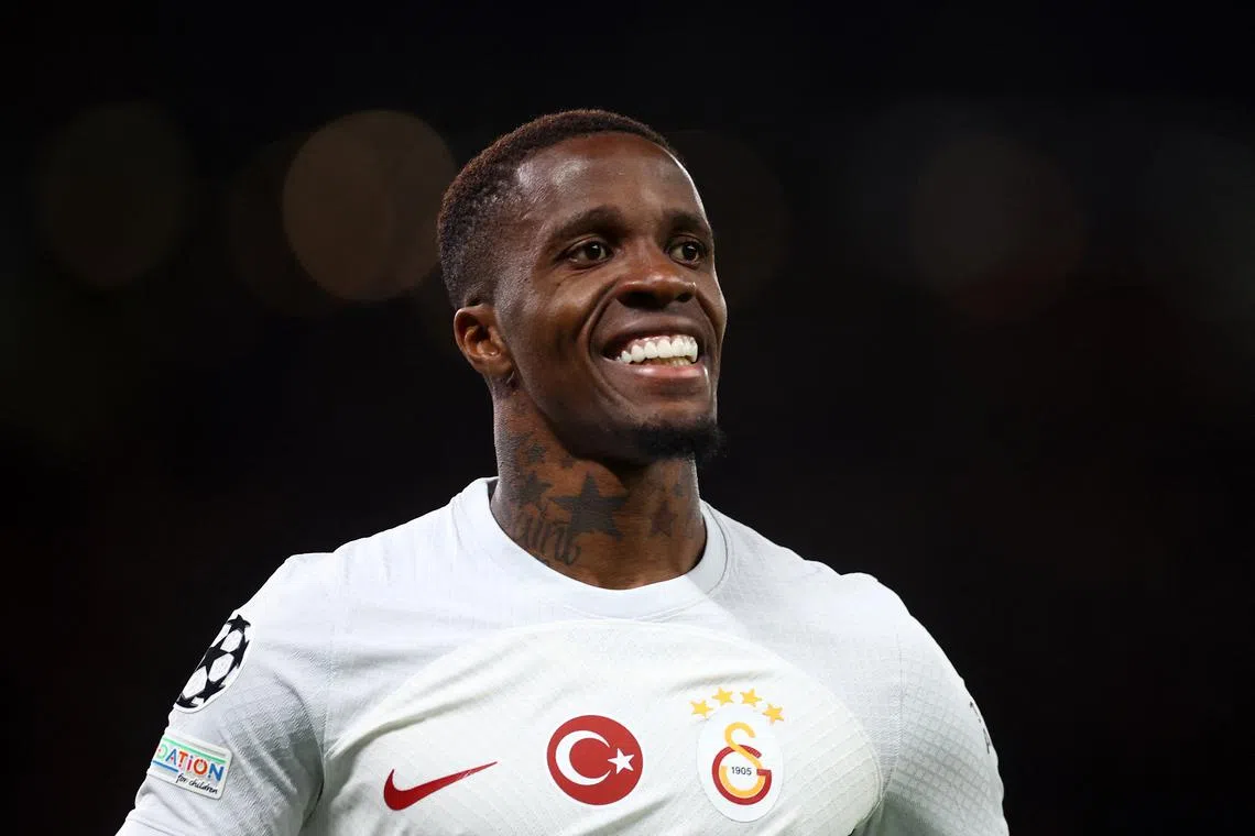 FILE PHOTO: Soccer Football - Champions League - Group A - Manchester United v Galatasaray - Old Trafford, Manchester, Britain - October 3, 2023 Galatasaray's Wilfried Zaha reacts REUTERS/Carl Recine/File Photo