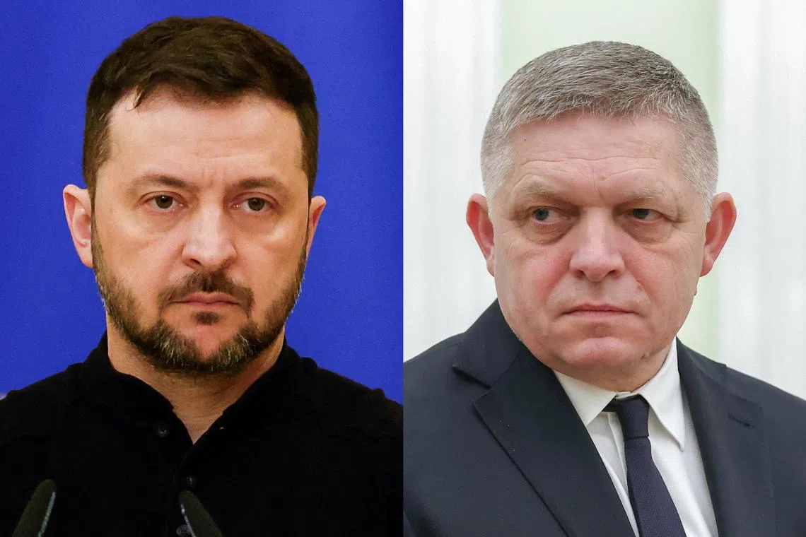 Ukrainian President Volodymyr Zelensky (left) accused Slovakian Prime Minister Robert Fico of working against the interests of his own country on Russia's orders.