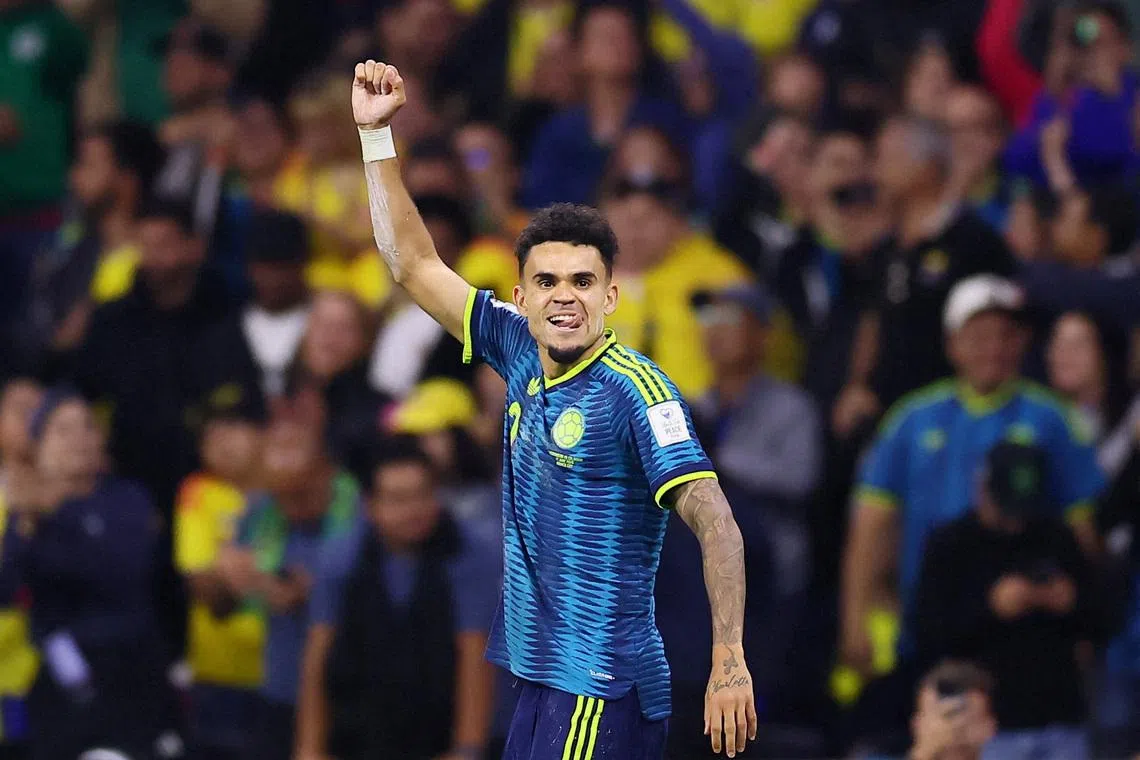 Soccer Football - FIFA World Cup 2026 - Group K - Uzbekistan v Colombia - Estadio Azteca, Mexico City, Mexico - June 17, 2026 Colombia's Luis Diaz celebrates scoring their second goal REUTERS/Eloisa Sanchez