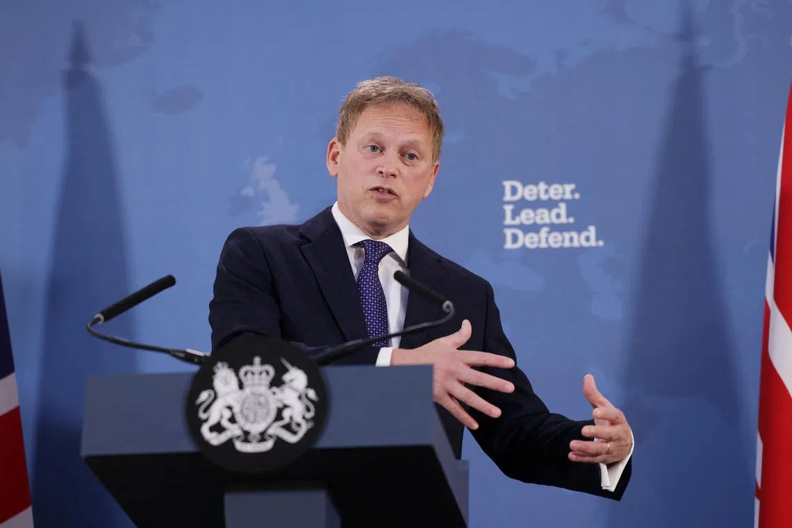 FILE PHOTO: Britain's Secretary of State for Defence Grant Shapps gives a speech at Lancaster House, in London, Britain January 15, 2024. REUTERS/Anna Gordon/File Photo