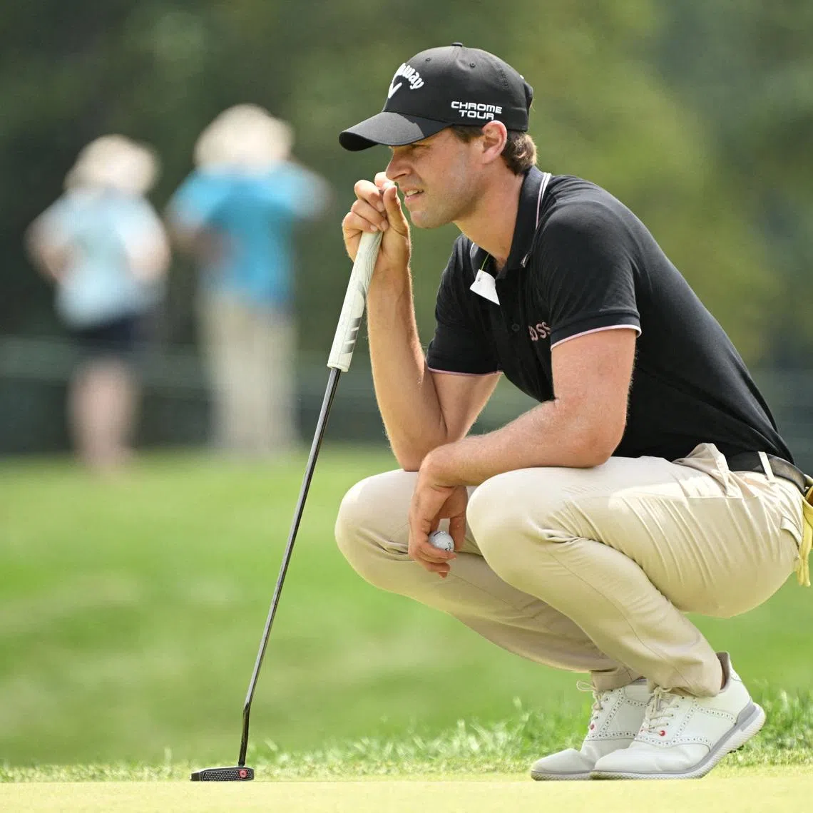 FILE PHOTO: Aug 14, 2025; Owings Mills, Maryland, USA; Thomas Detry lines up a putt on the 16th green during the first round of the BMW Championship golf tournament. Mandatory Credit: Rafael Suanes-Imagn Images/File Photo