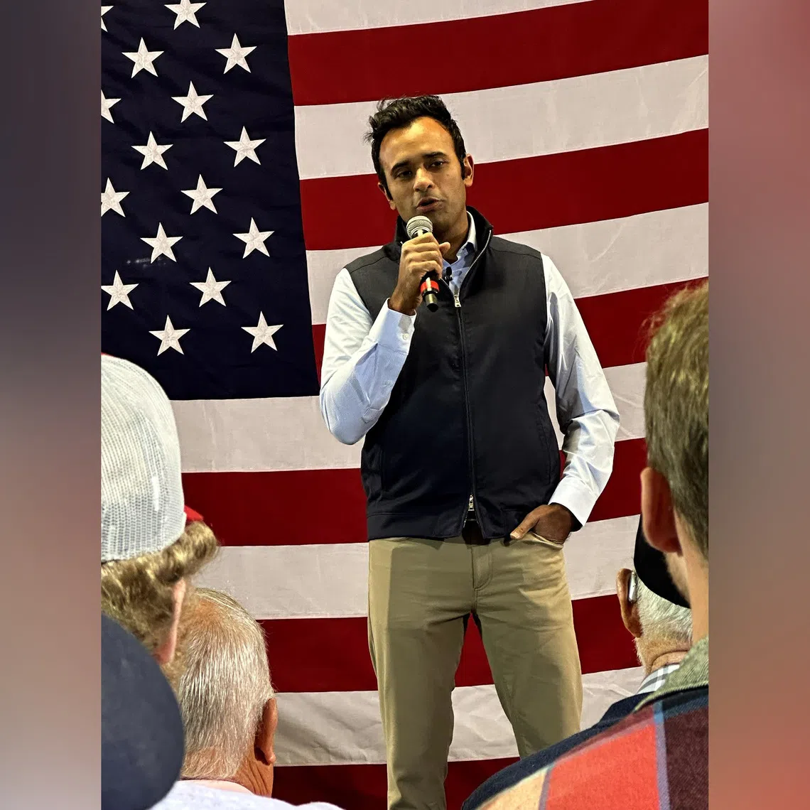 Vivek Ramaswamy, the Republican candidate for governor of Ohio, addresses a town hall on Oct 17 in Monroe County, a working class Republican stronghold in the heart of the Appalachia.