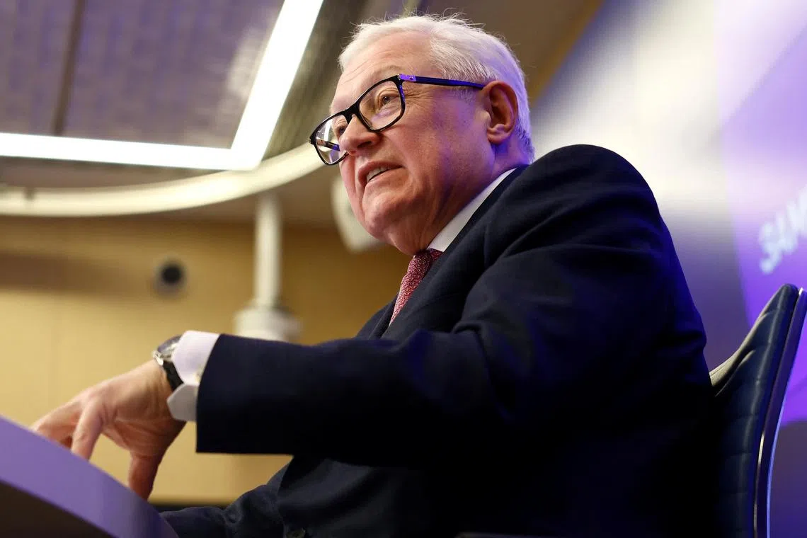 FILE PHOTO: Russia's Deputy Foreign Minister Sergei Ryabkov speaks during a press conference in Moscow, Russia February 10, 2025. REUTERS/Maxim Shemetov/File Photo