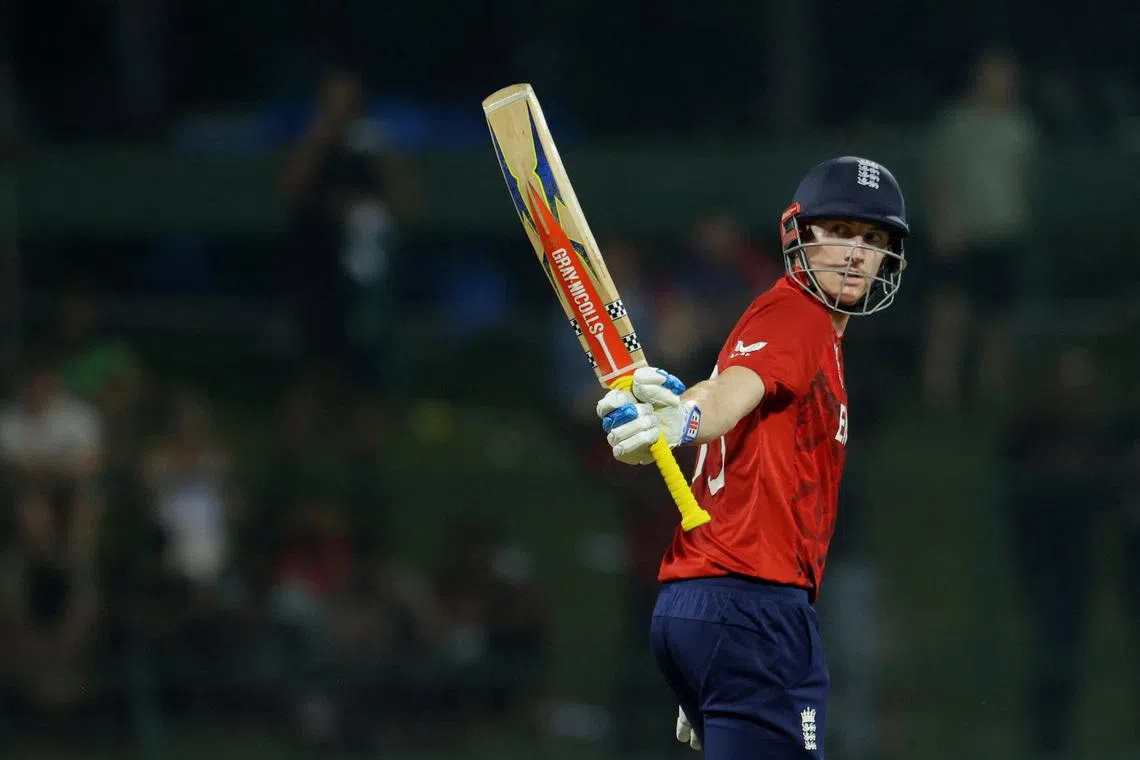 Cricket - ICC Men's T20 World Cup 2026 - Super 8 - England v Pakistan - Pallekele International Cricket Stadium, Kandy, Sri Lanka - February 24, 2026 England's Harry Brook celebrates after reaching his half century REUTERS/Lahiru Harshana