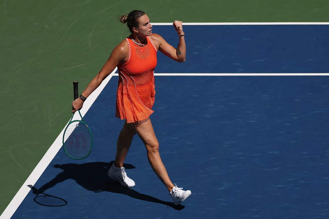 Aryna Sabalenka (pictured) reacts against Linda Noskova of Czechia during their match on Day Ten of the 2026 US Open on Sept 8.