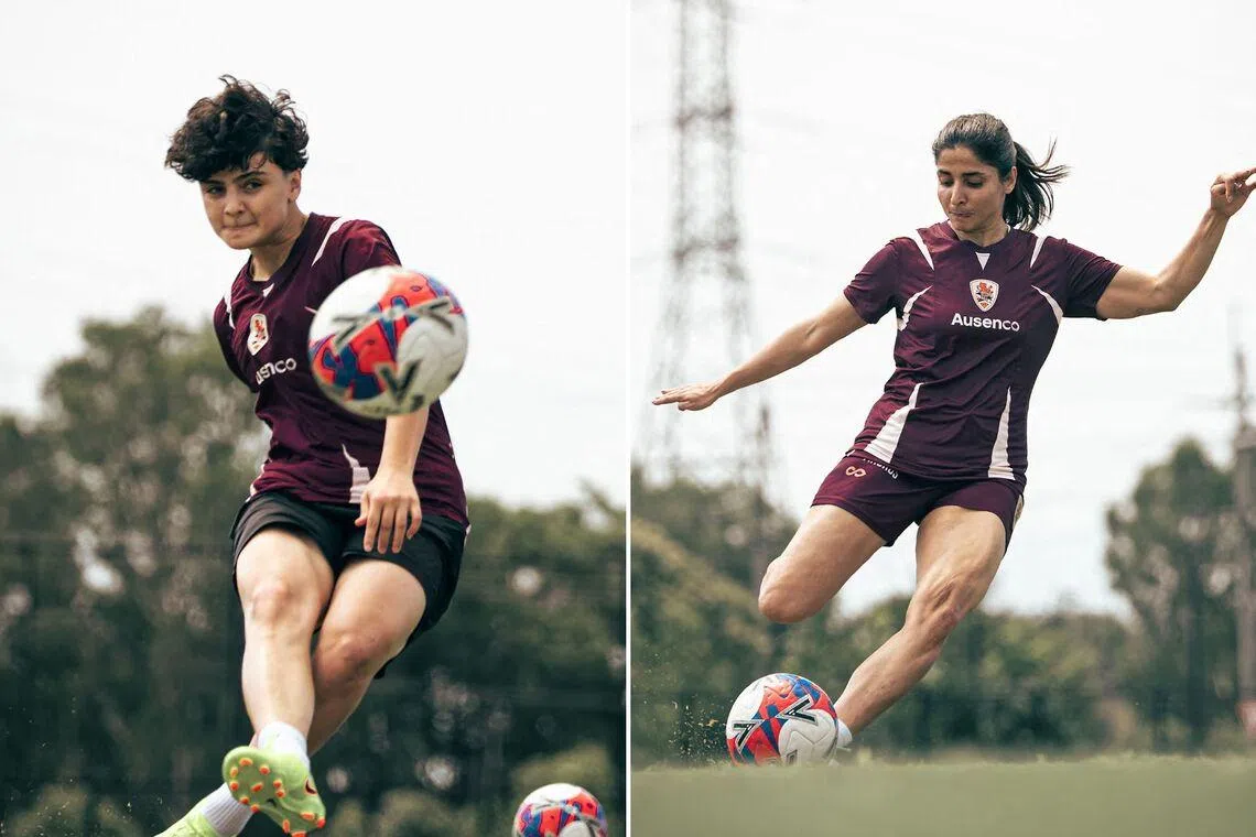 Fatemeh Pasandideh (left) and Atefeh Ramezanisadeh have been training with A-League Women's team Brisbane Roar since March.