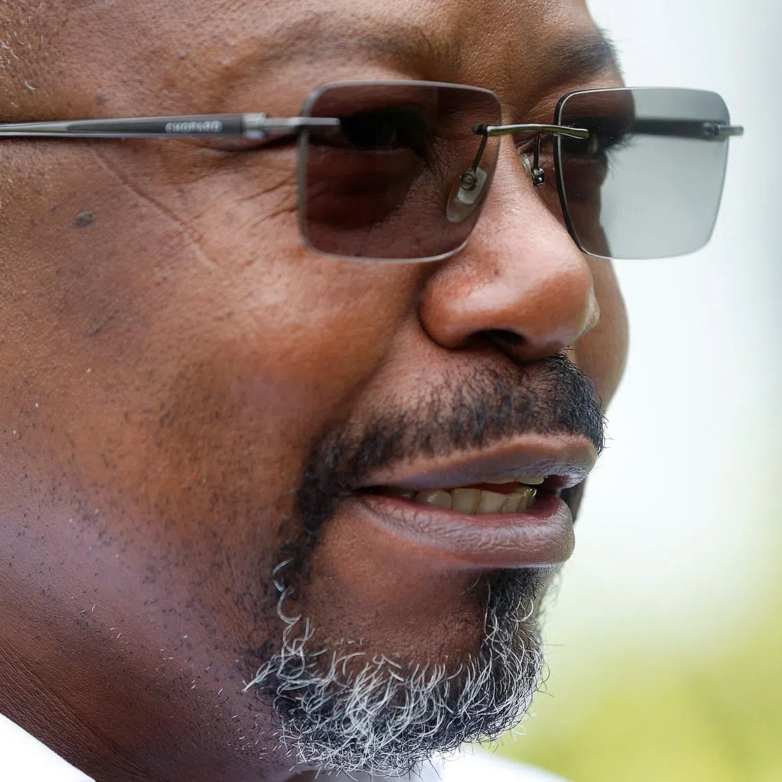 FILE PHOTO: Gabonese presidential candidate Alain Claude Bilie By Nze speaks during an interview with Reuters ahead of the presidential election in Lambarene, Gabon, April 8, 2025. REUTERS/Luc Gnago/File Photo