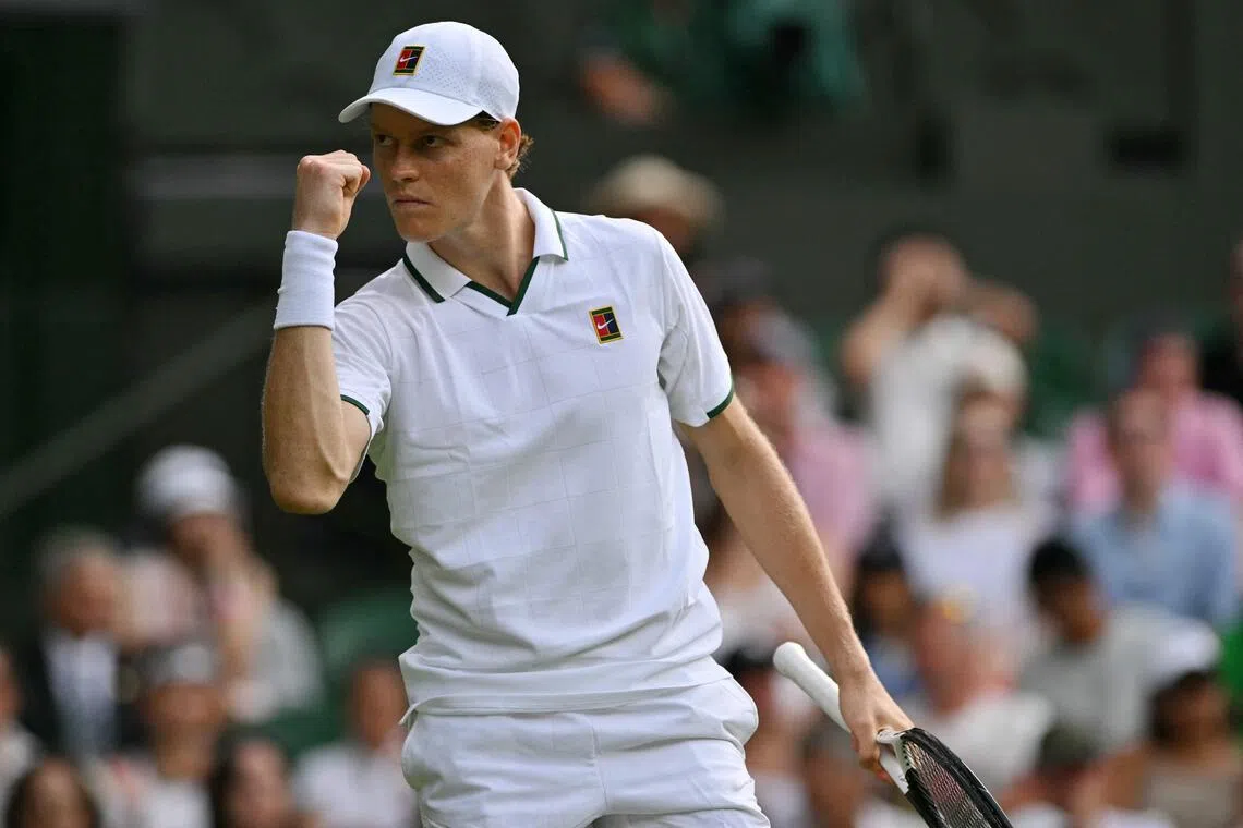 Italy’s Jannik Sinner was stretched to the limit by Serbia’s Miomir Kecmanovic but survived, winning 4-6, 6-3, 6-7 (6-8), 6-2, 6-3.