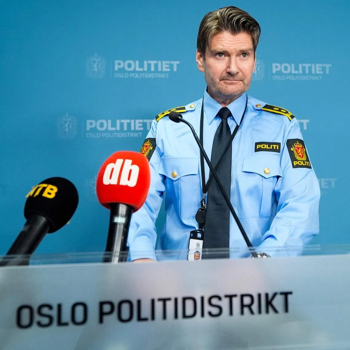 Police prosecutor Christian Hatlo addressing a press briefing on March 11 regarding a March 8 explosion at the US embassy in Oslo.