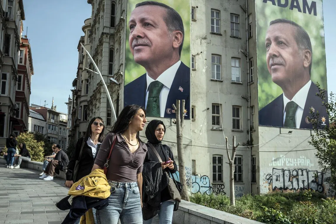 A campaign poster in Istanbul, depicting Turkish President Recep Tayyip Erdogan.