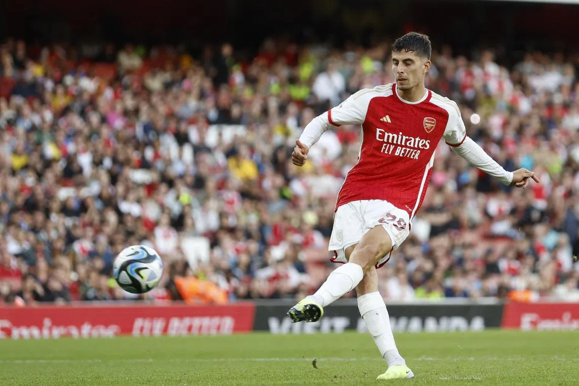 Arsenal's Kai Havertz, pictured in a friendly against Monaco, is one of the new faces as the Gunners take on Manchester City in the Community Shield on Sunday.