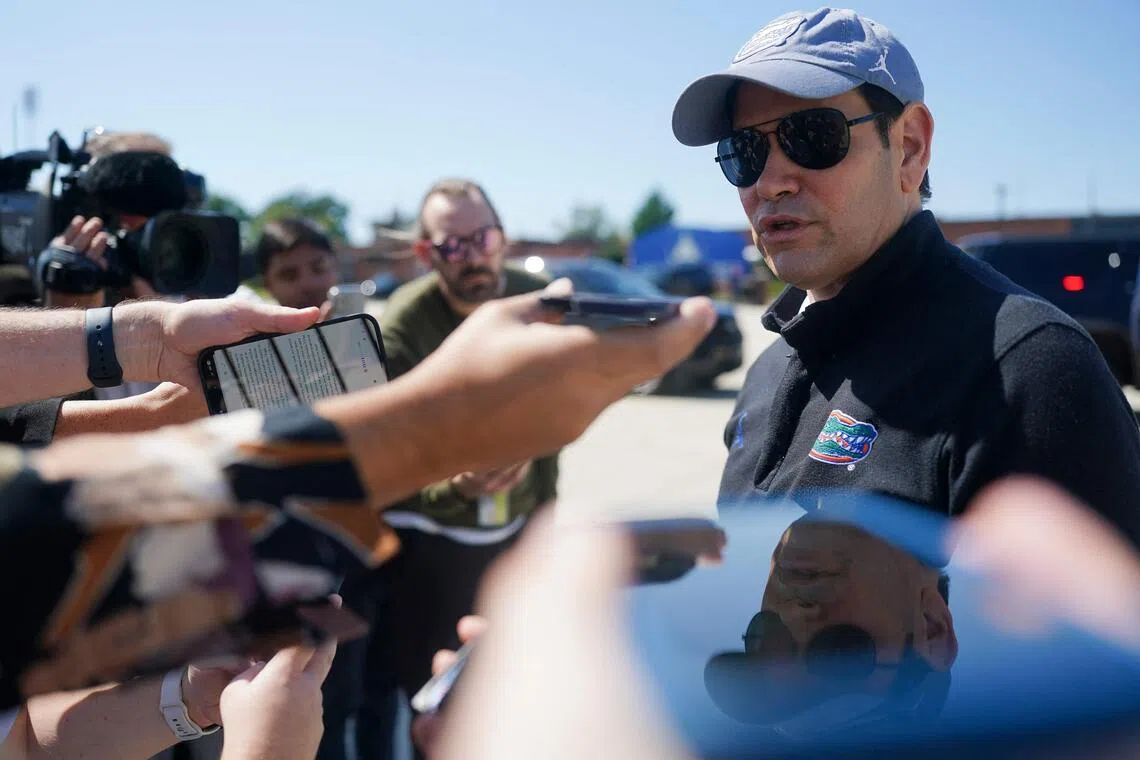 US Secretary of State Marco Rubio speaking to the media before departing for Israel on Sept 13.