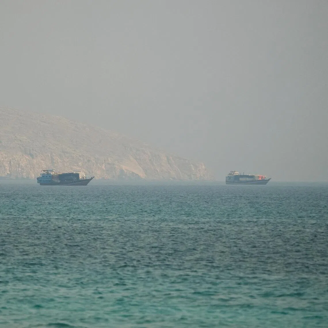 Vessels in the Strait of Hormuz, as seen from Musandam, Oman, on July 9.