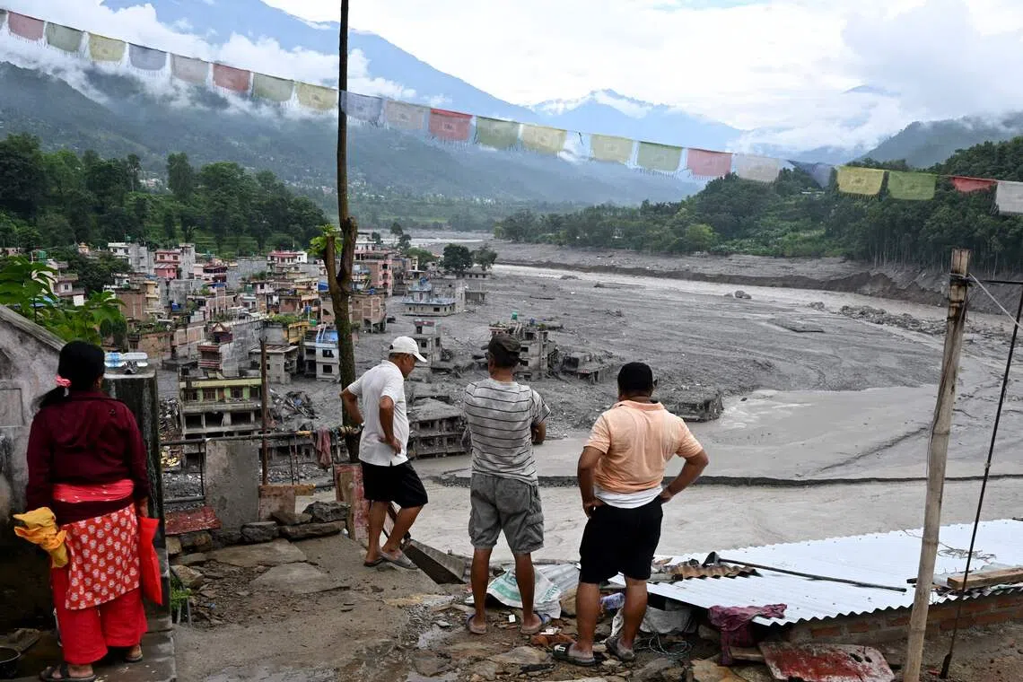 Damaged houses in Nepal’s Nuwakot district after flash floods.